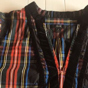JCrew plaid shirt with velvet neckline